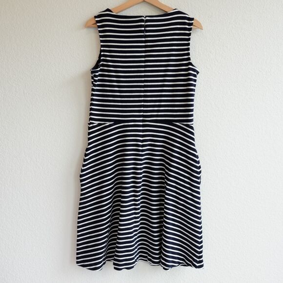 Talbots Sleeveless 100% Cotton Striped Black & White Pockets Dress Sz L - Picture 2 of 14
